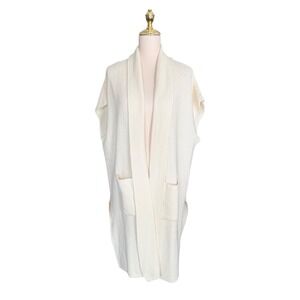 Cocogio Made in Italy Cream Honeycomb Knit Open Front Longline Vest Cardigan
